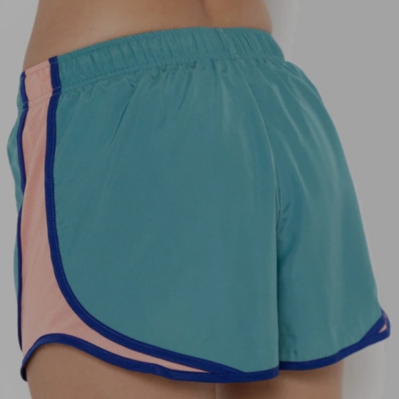 NIKE Running Gym Shorts, Size Medium, Teal & Orange with Navy Trim - Picture 2 of 10